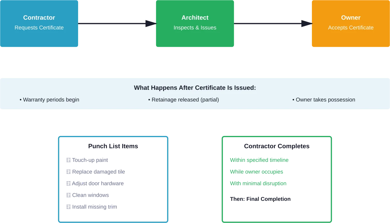 The substantial completion certificate process and what follows for contractors and owners