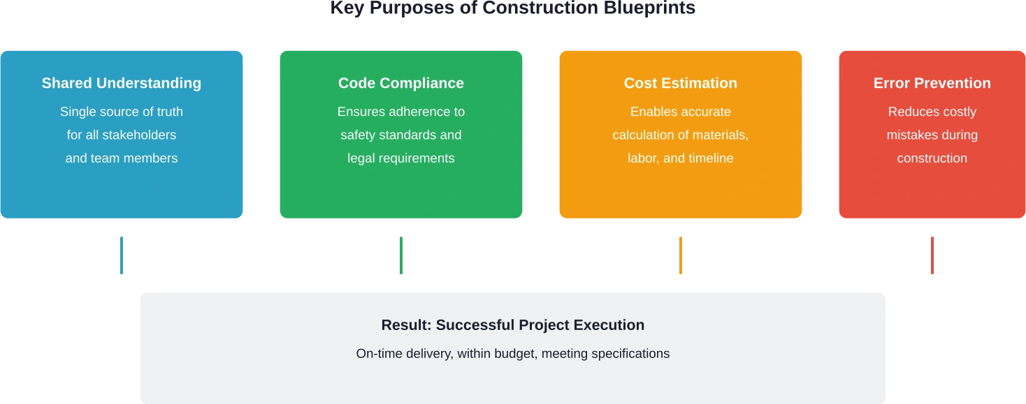 The four primary purposes construction blueprints serve throughout a building project