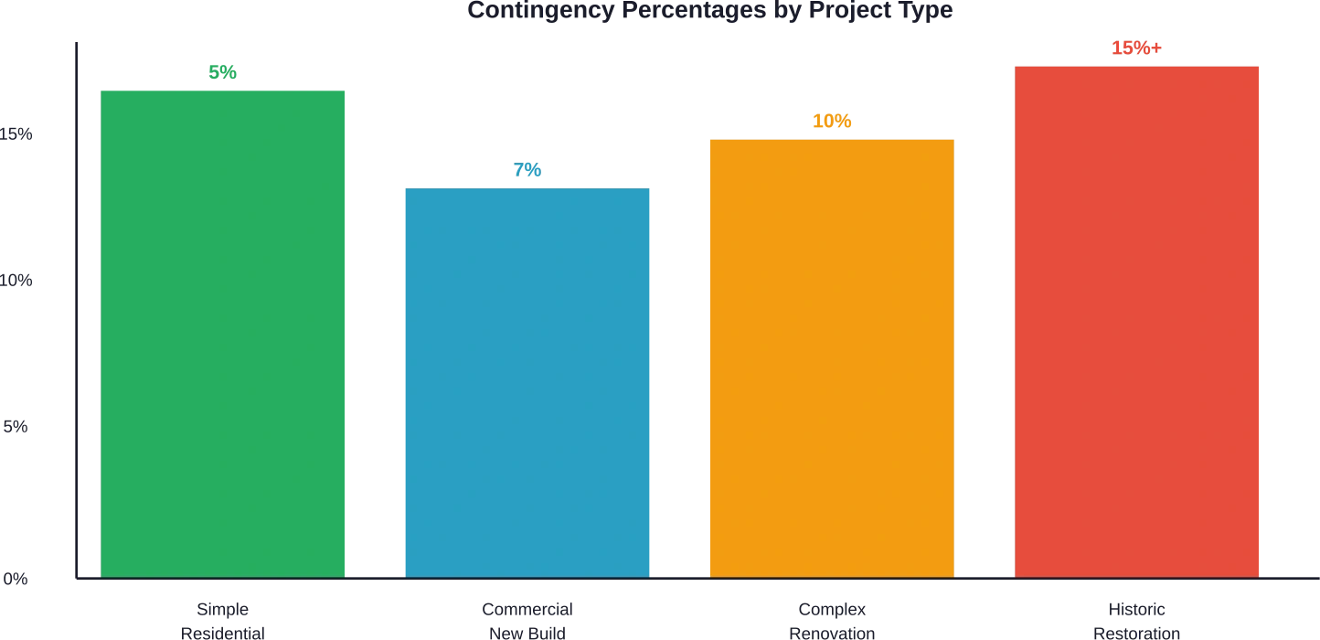 Recommended contingency percentages increase with project complexity and uncertainty